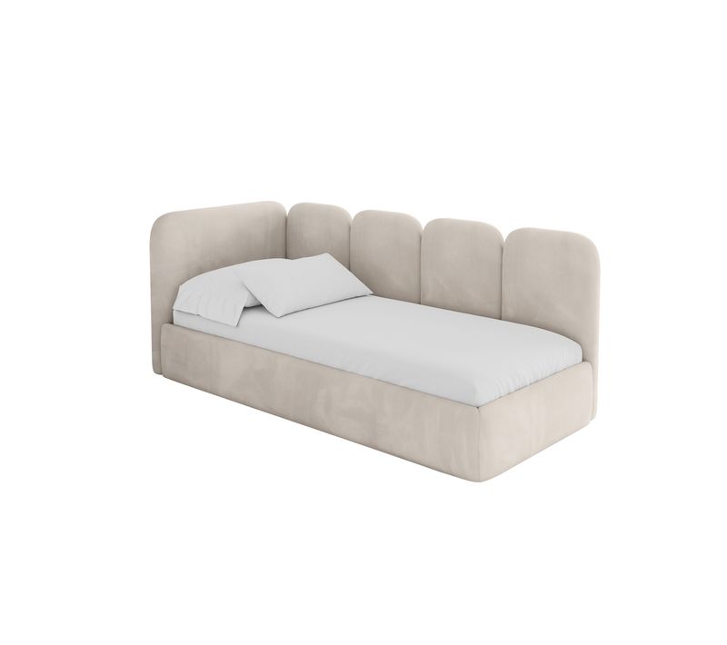 Lit Adolescent Droit Avec Rangement Vely 100x200cm Beige En Velours
