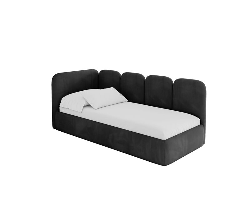 Lit Adolescent Droit Avec Rangement Vely 80x200cm Noir En Velours
