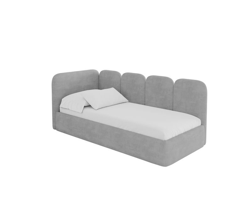 Lit Adolescent Droit Avec Rangement Vely 100x200cm Gris Cendré En Velours