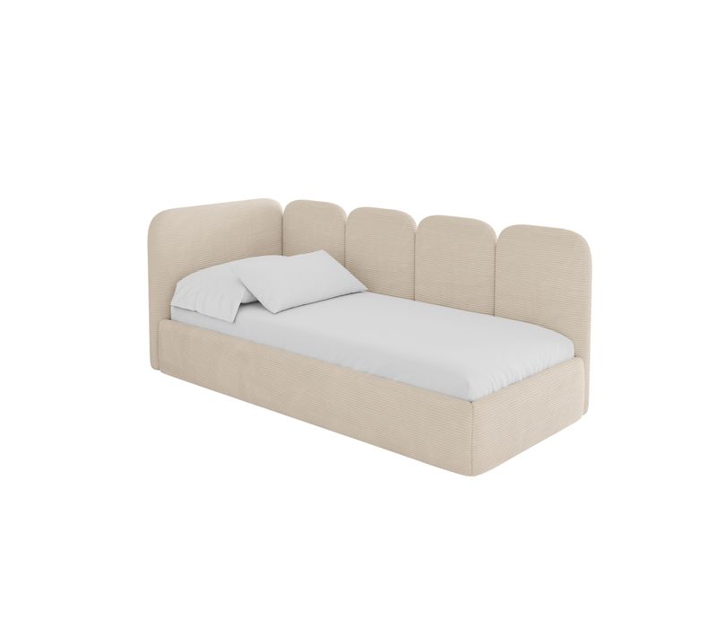 Lit Adolescent Droit Avec Rangement Vely 90x200cm Beige En Velours Côtelé