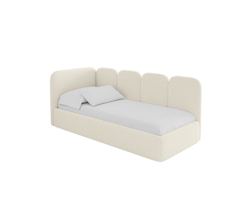 Lit Adolescent Droit Avec Rangement Vely 100x200cm Beige En Bouclé