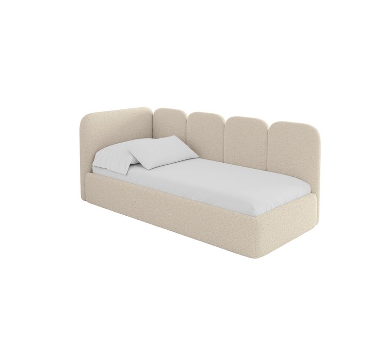 Lit Adolescent Droit Avec Rangement Vely 80x200cm Beige Foncé En Bouclé
