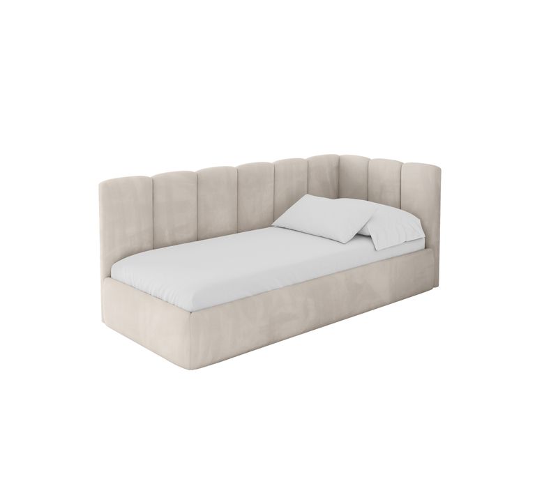 Lit Adolescent Gauche Avec Rangement Dexy 80x200cm Beige En Velours