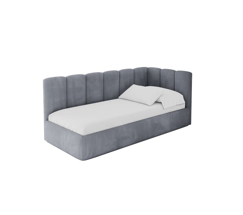 Lit Adolescent Gauche Avec Rangement Dexy 90x200cm Gris En Velours