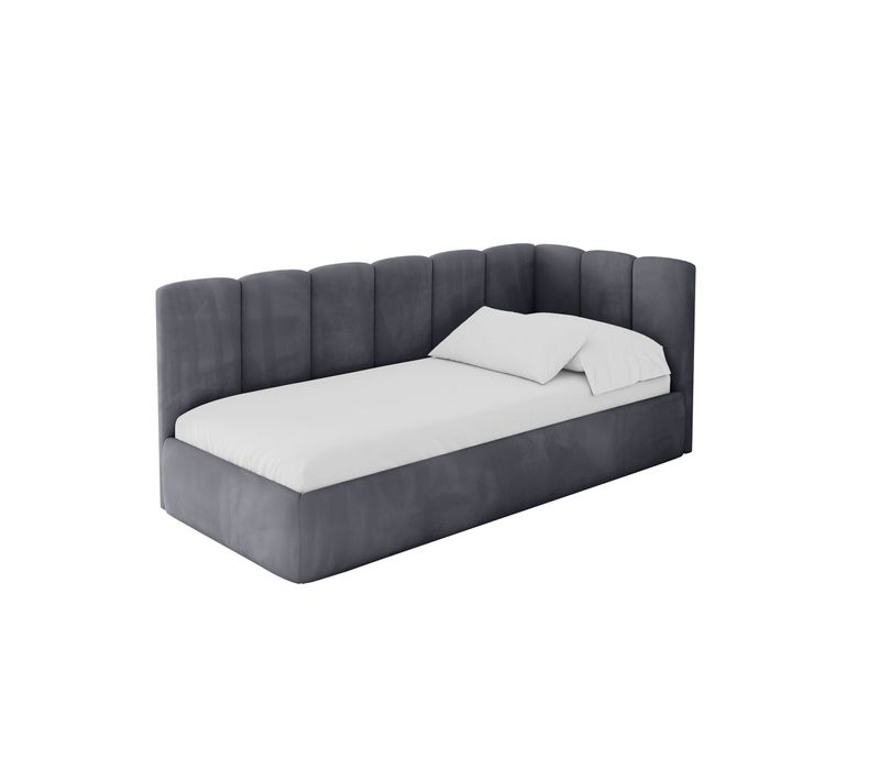 Lit Adolescent Gauche Avec Rangement Dexy 90x200cm Gris Foncé En Velours