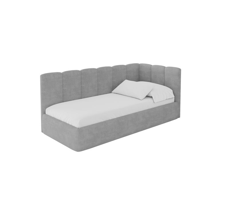 Lit Adolescent Gauche Avec Rangement Dexy 100x200cm Gris Cendré En Velours