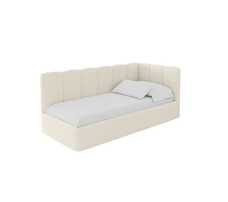 Lit Adolescent Gauche Avec Rangement Dexy 100x200cm Beige En Bouclé