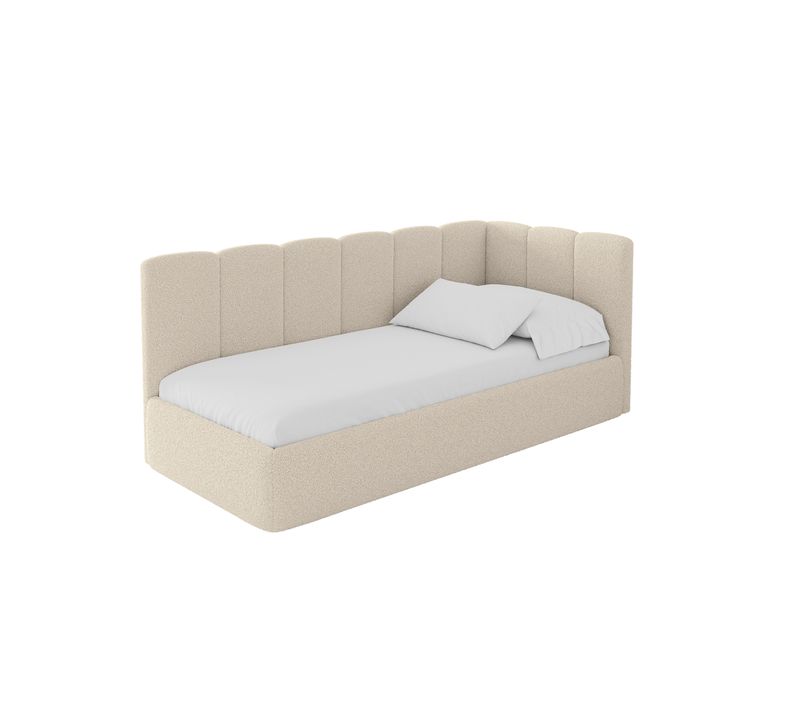 Lit Adolescent Gauche Avec Rangement Dexy 90x200cm Beige Foncé En Bouclé