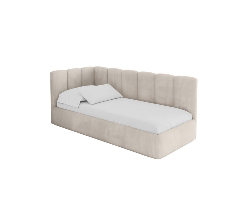Lit Adolescent Droit Avec Rangement Dexy 80x200cm Beige En Velours