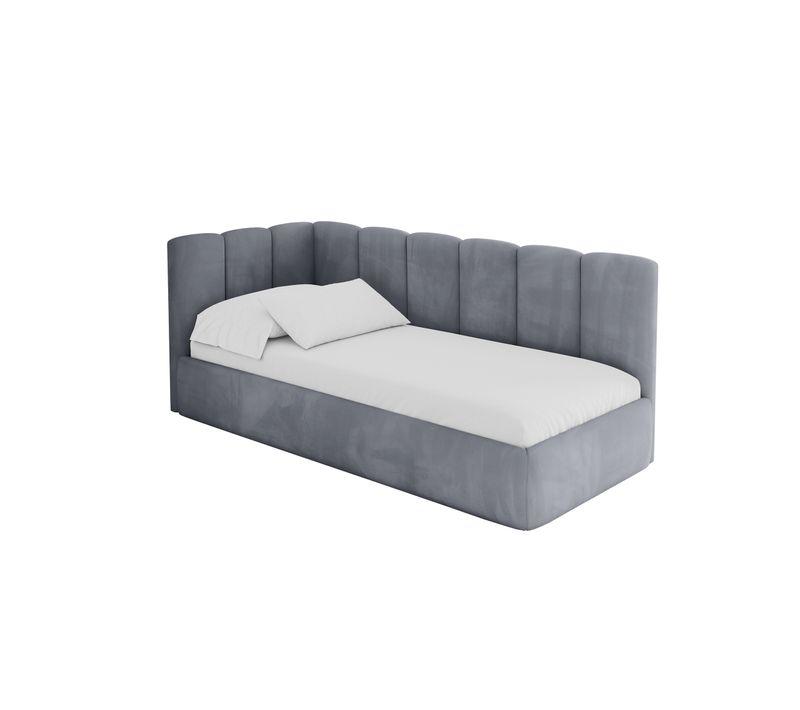 Lit Adolescent Droit Avec Rangement Dexy 90x200cm Gris En Velours