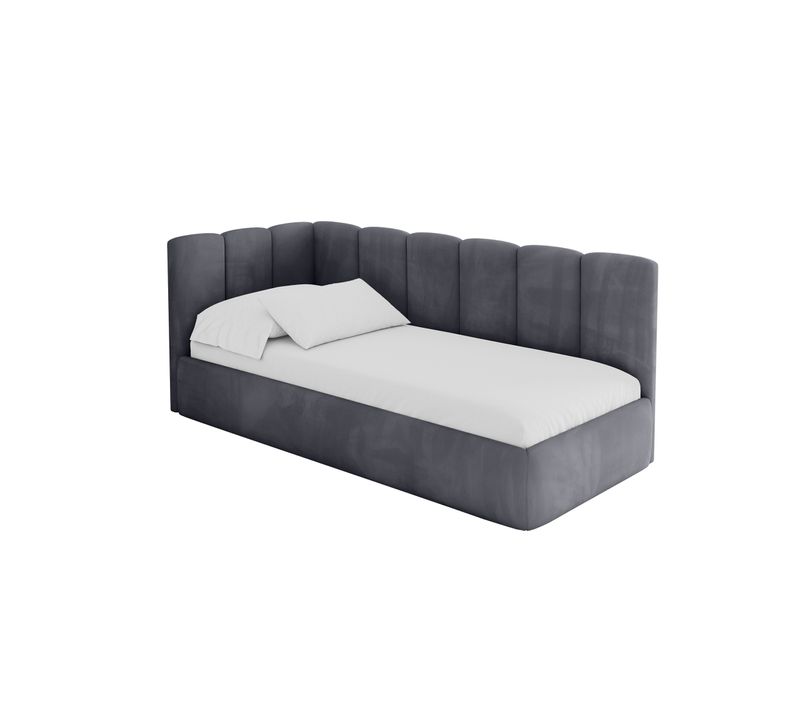 Lit Adolescent Droit Avec Rangement Dexy 100x200cm Gris Foncé En Velours