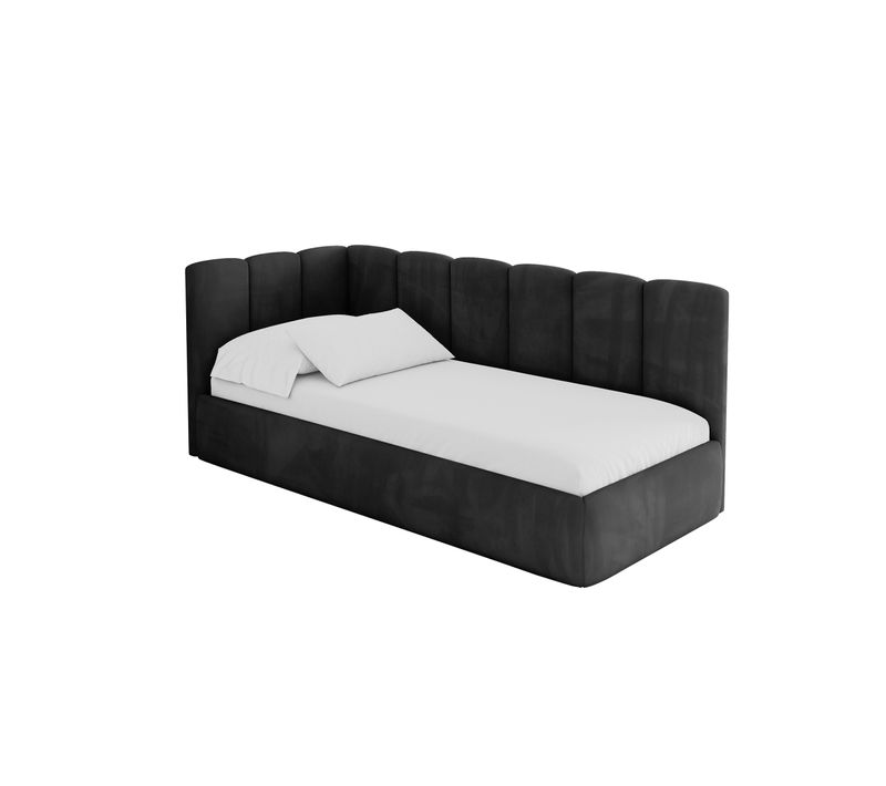 Lit Adolescent Droit Avec Rangement Dexy 100x200cm Noir En Velours