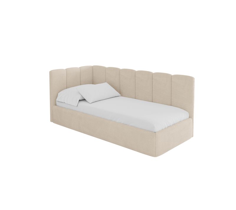 Lit Adolescent Droit Avec Rangement Dexy 100x200cm Beige En Velours Côtelé