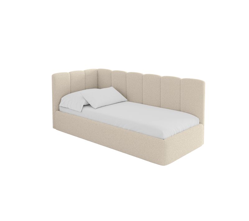 Lit Adolescent Droit Avec Rangement Dexy 90x200cm Beige Foncé En Bouclé