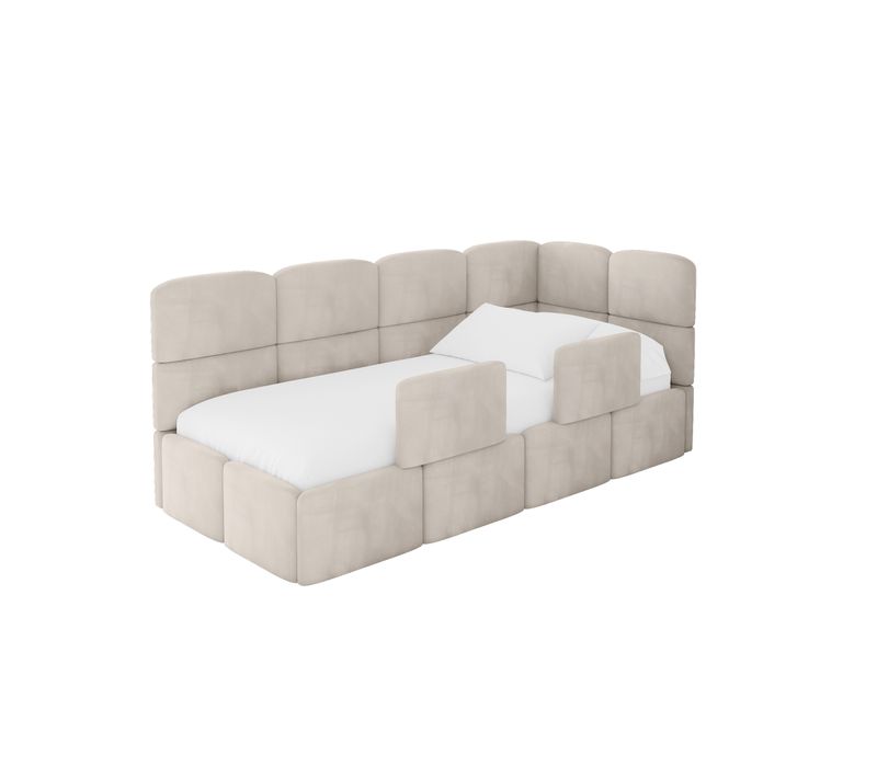 Lit Adolescent Gauche Avec Rangement Kivy 80x200cm Beige En Velours