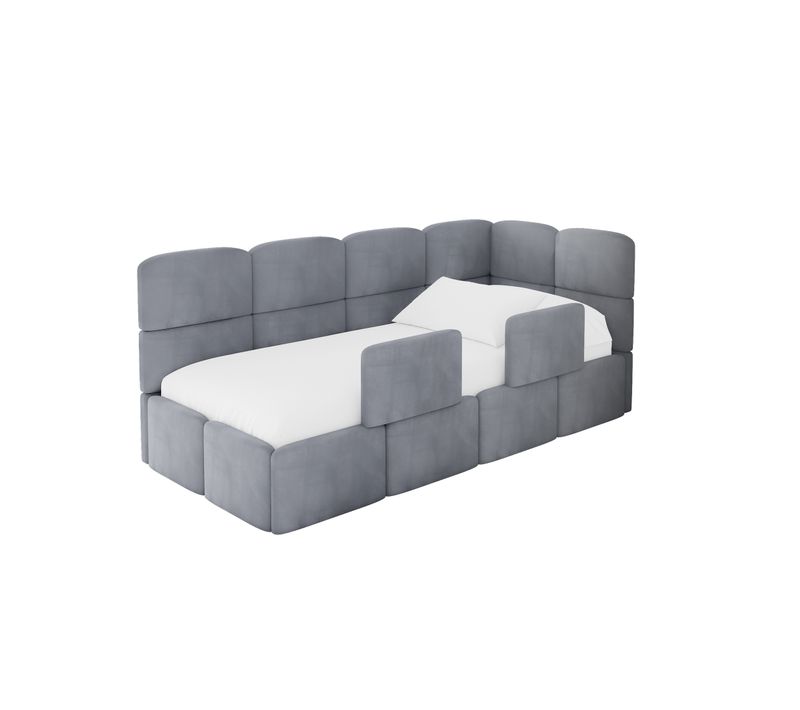 Lit Adolescent Gauche Avec Rangement Kivy 90x200cm Gris En Velours
