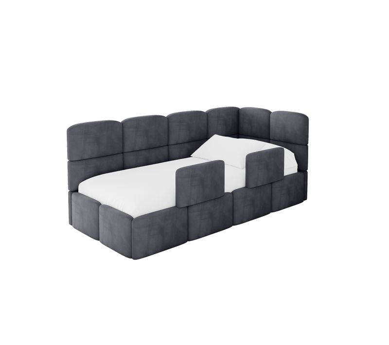 Lit Adolescent Gauche Avec Rangement Kivy 80x200cm Gris Foncé En Velours