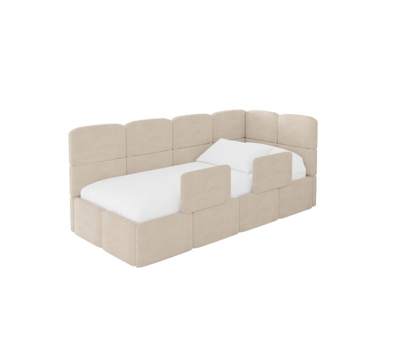 Lit Adolescent Gauche Avec Rangement Kivy 80x200cm Beige En Velours Côtelé