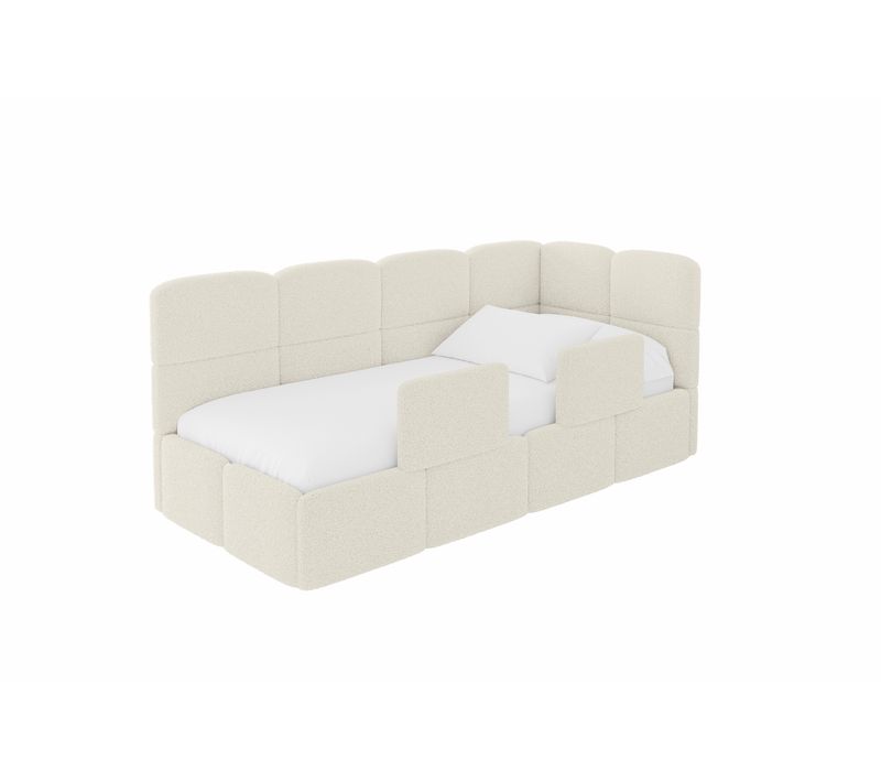 Lit Adolescent Gauche Avec Rangement Kivy 80x200cm Beige En Bouclé