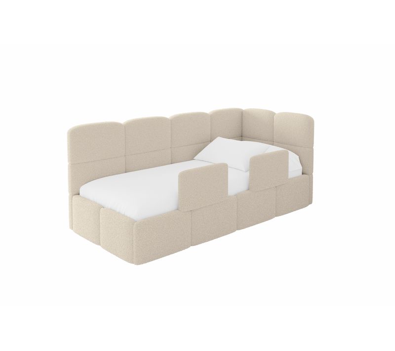Lit Adolescent Gauche Avec Rangement Kivy 80x200cm Beige Foncé En Bouclé
