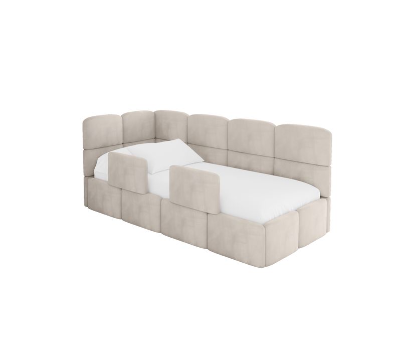 Lit Adolescent Droit Avec Rangement Kivy 100x200cm Beige En Velours