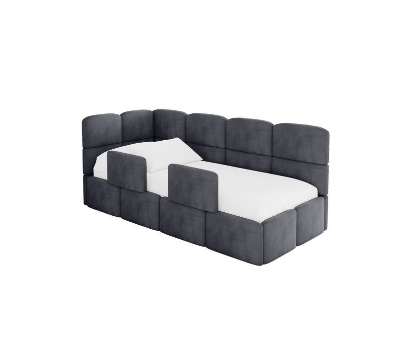 Lit Adolescent Droit Avec Rangement Kivy 80x200cm Gris Foncé En Velours