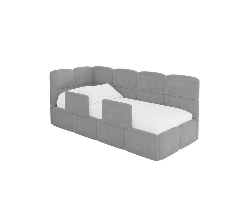 Lit Adolescent Droit Avec Rangement Kivy 90x200cm Gris Cendré En Velours