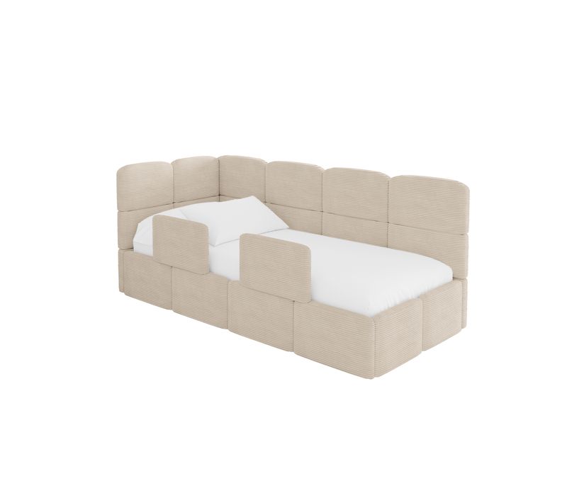 Lit Adolescent Droit Avec Rangement Kivy 90x200cm Beige En Velours Côtelé