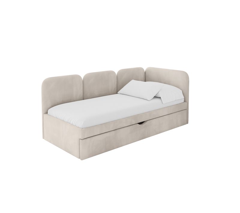Lit Adolescent Gauche Avec Rangement Alvy 100x200cm Beige En Velours