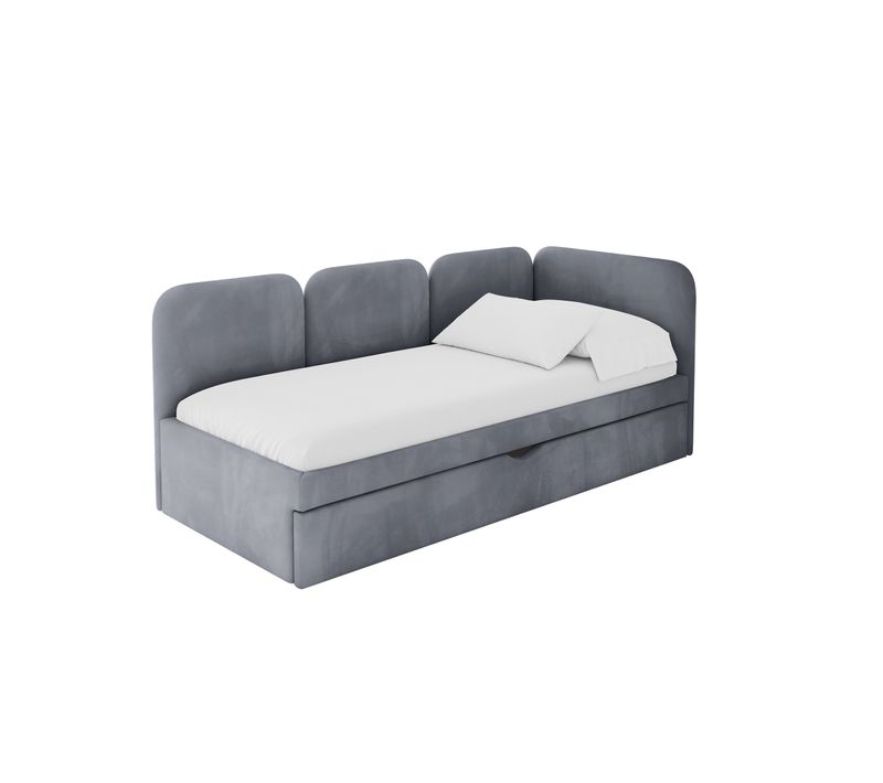 Lit Adolescent Gauche Avec Rangement Alvy 80x200cm Gris En Velours