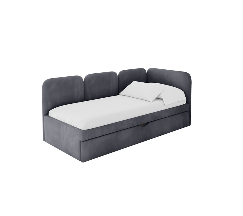 Lit Adolescent Gauche Avec Rangement Alvy 100x200cm Gris Foncé En Velours