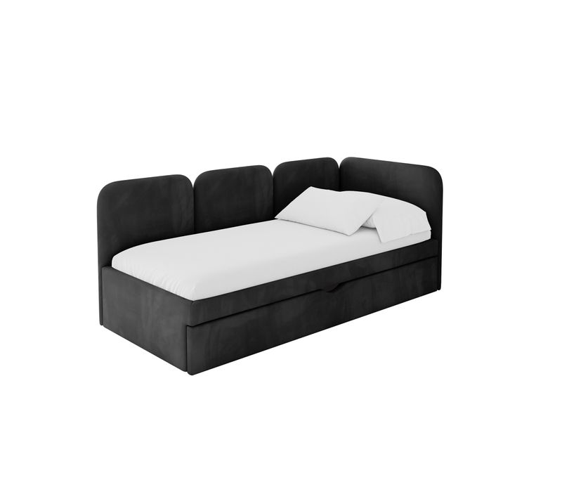 Lit Adolescent Gauche Avec Rangement Alvy 90x200cm Noir En Velours