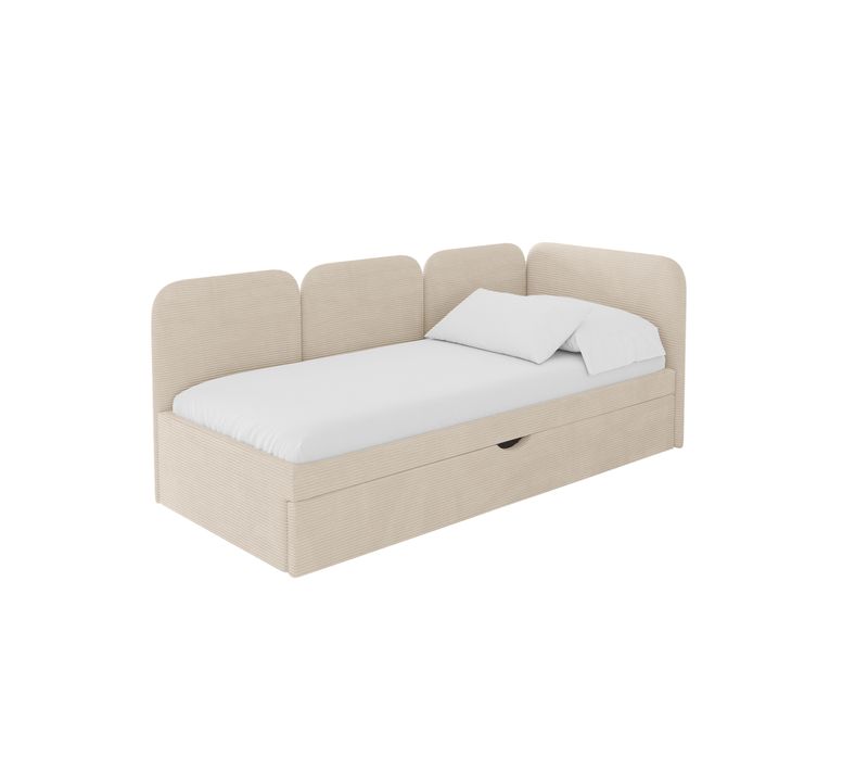 Lit Adolescent Gauche Avec Rangement Alvy 100x200cm Beige En Velours Côtelé