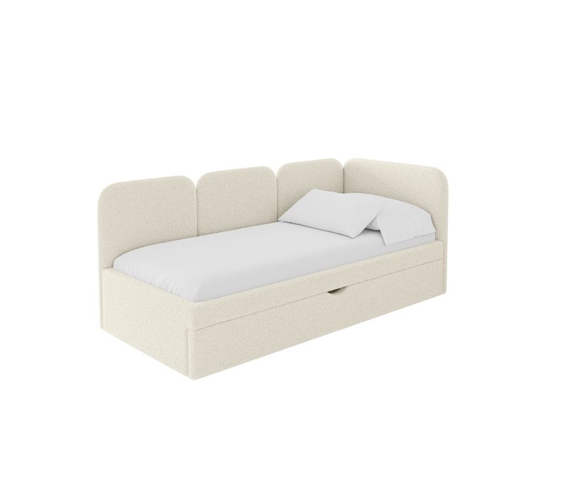 Lit Adolescent Gauche Avec Rangement Alvy 90x200cm Beige En Bouclé