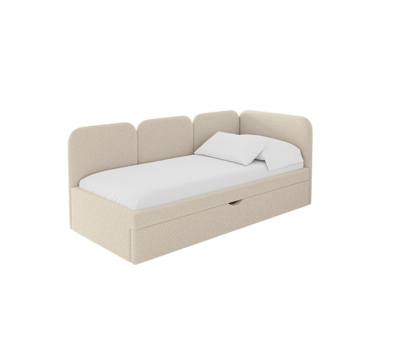Lit Adolescent Gauche Avec Rangement Alvy 100x200cm Beige Foncé En Bouclé
