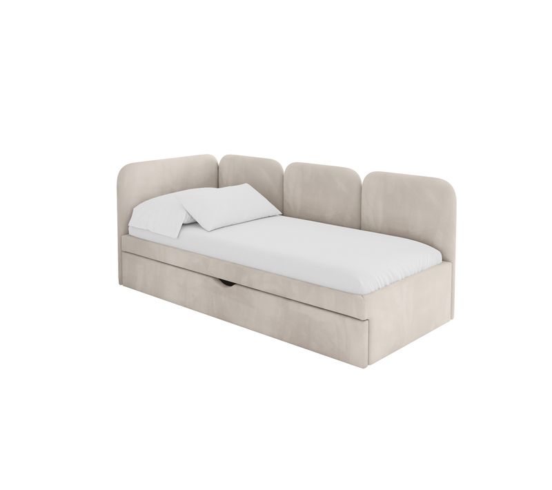 Lit Adolescent Droit Avec Rangement Alvy 80x200cm Beige En Velours