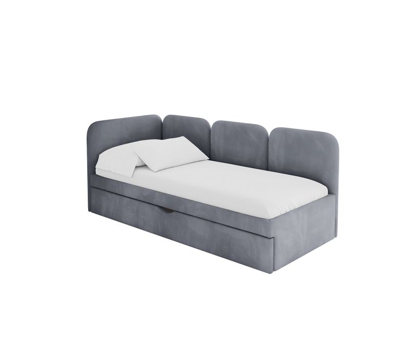 Lit Adolescent Droit Avec Rangement Alvy 80x200cm Gris En Velours