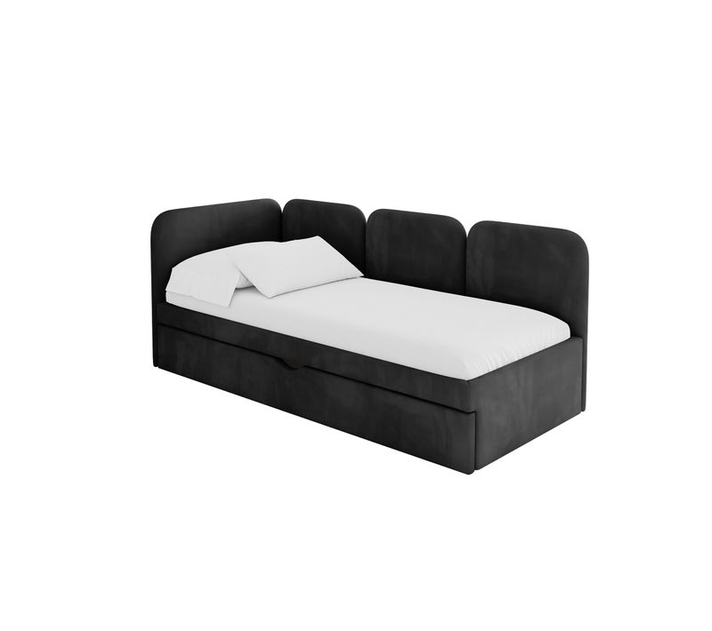 Lit Adolescent Droit Avec Rangement Alvy 90x200cm Noir En Velours