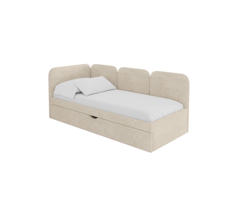 Lit Adolescent Droit Avec Rangement Alvy 80x200cm Champagne En Velours
