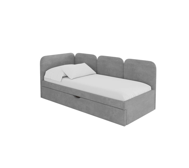 Lit Adolescent Droit Avec Rangement Alvy 80x200cm Gris Cendré En Velours