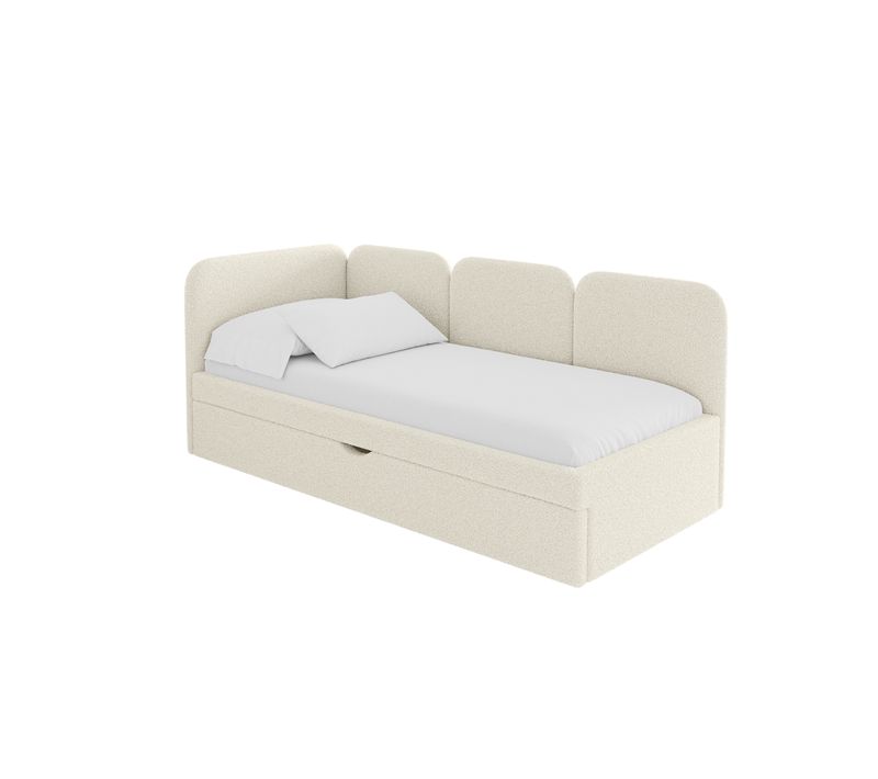 Lit Adolescent Droit Avec Rangement Alvy 100x200cm Beige En Bouclé