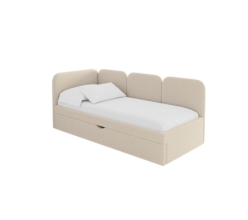 Lit Adolescent Droit Avec Rangement Alvy 90x200cm Beige Foncé En Bouclé