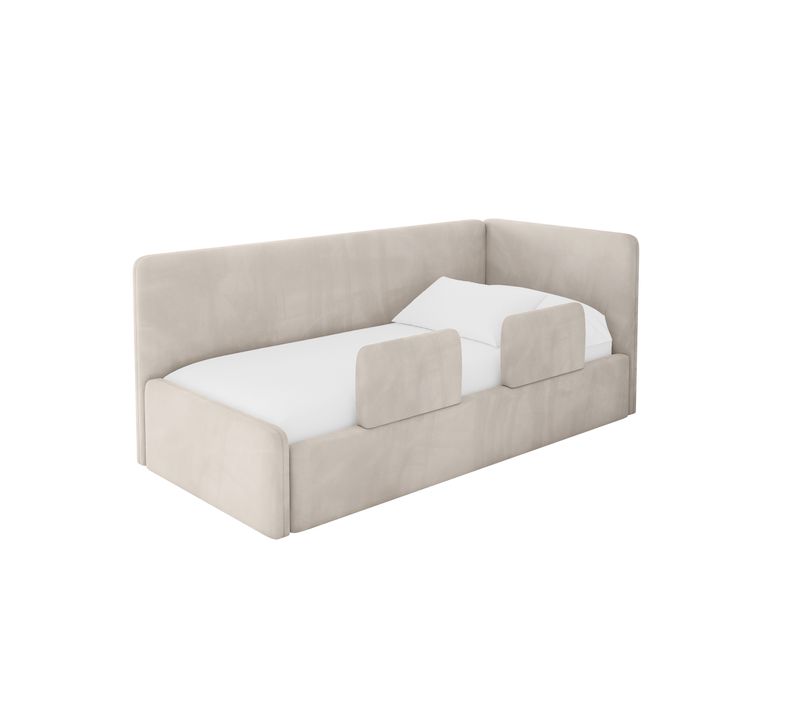 Lit Adolescent Gauche Avec Rangement Nory 80x200cm Beige En Velours