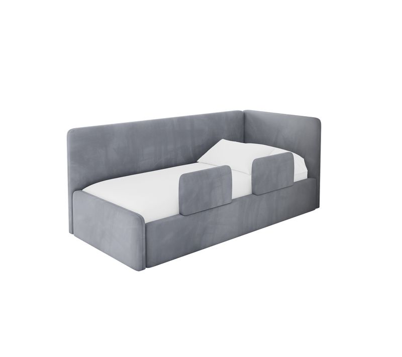 Lit Adolescent Gauche Avec Rangement Nory 80x200cm Gris En Velours