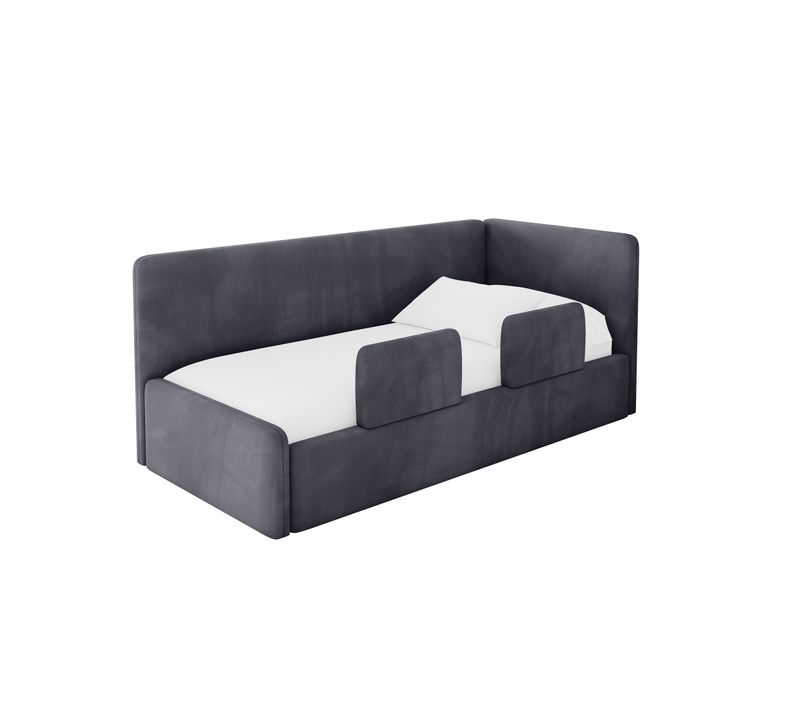 Lit Adolescent Gauche Avec Rangement Nory 80x200cm Gris Foncé En Velours