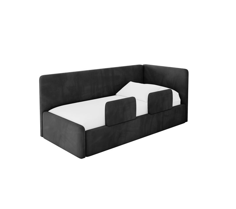 Lit Adolescent Gauche Avec Rangement Nory 80x200cm Noir En Velours