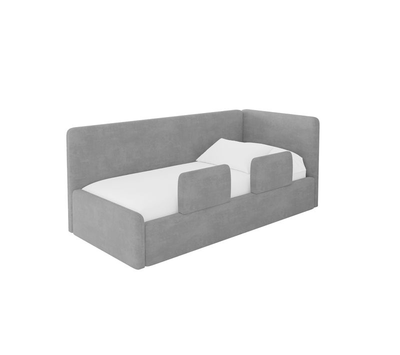 Lit Adolescent Gauche Avec Rangement Nory 80x200cm Gris Cendré En Velours