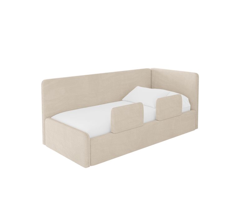 Lit Adolescent Gauche Avec Rangement Nory 100x200cm Beige En Velours Côtelé
