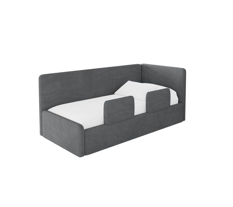 Lit Adolescent Gauche Avec Rangement Nory 100x200cm Gris Foncé En Velours Côtelé