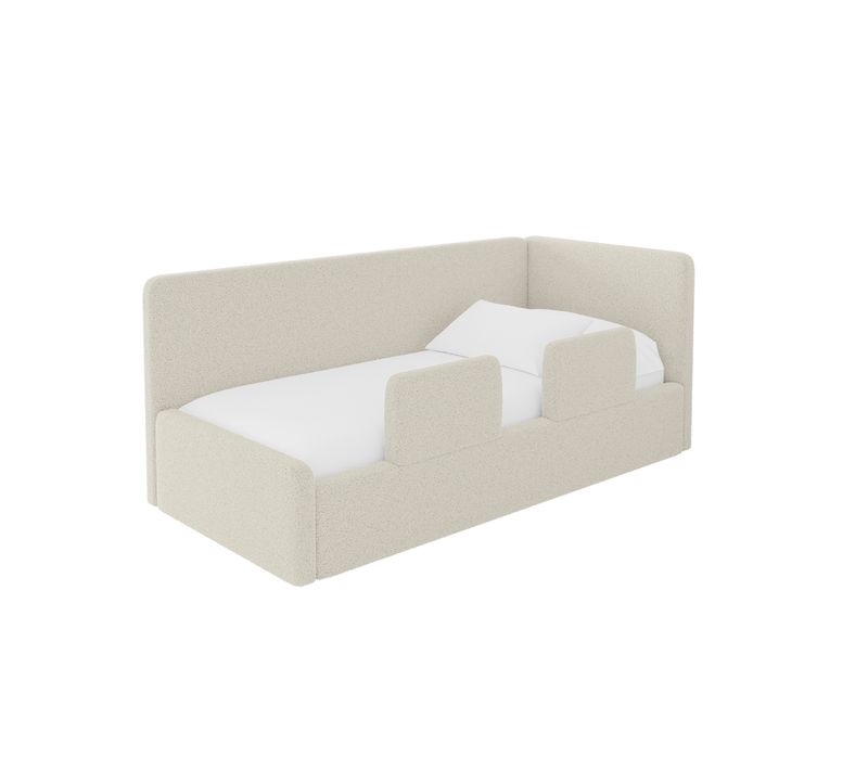 Lit Adolescent Gauche Avec Rangement Nory 90x200cm Beige En Bouclé